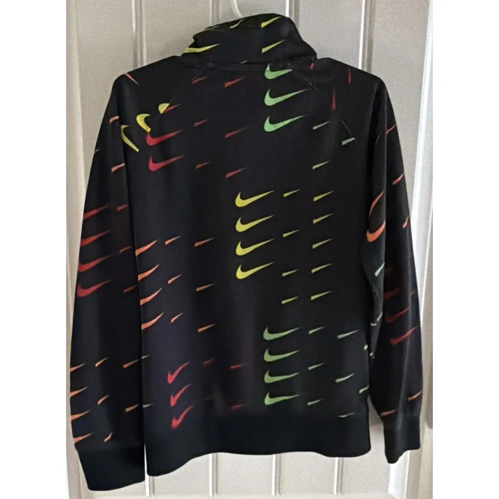 Boy’s Black Nike Multicolor Swoosh Pattern Zip Up Active Track Jacket Size 5/6